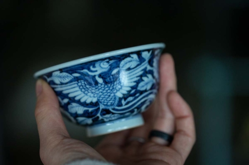 once upon a time handpainted qinghua teacup phoenix 8 | BITTERLEAF TEAS