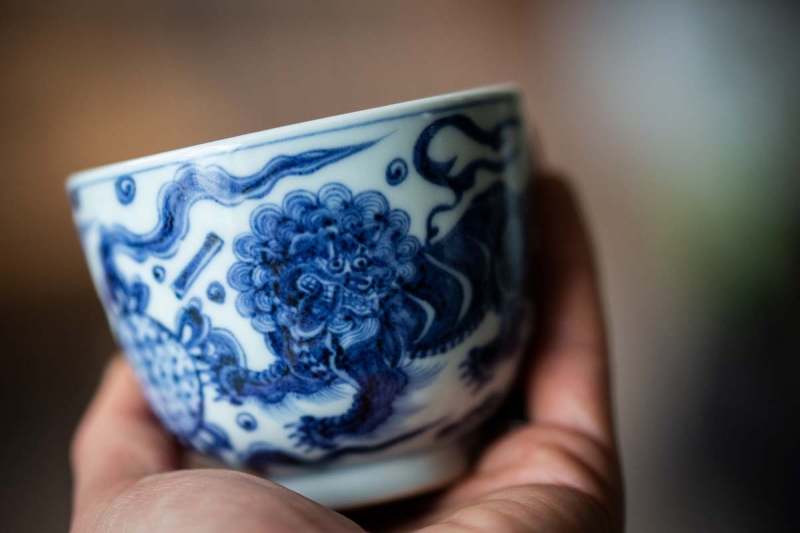 once upon a time handpainted qinghua teacup qilin 11 | BITTERLEAF TEAS