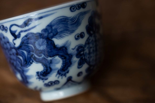 once upon a time handpainted qinghua teacup qilin 2 | BITTERLEAF TEAS