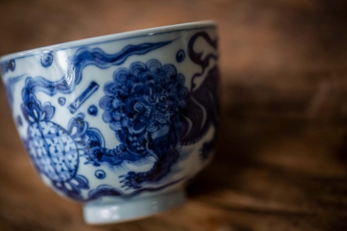 once upon a time handpainted qinghua teacup qilin 3 | BITTERLEAF TEAS