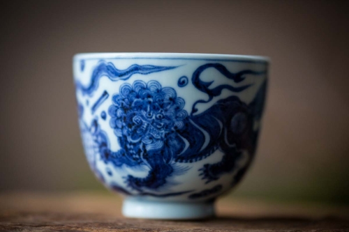 once upon a time handpainted qinghua teacup qilin 8 | BITTERLEAF TEAS