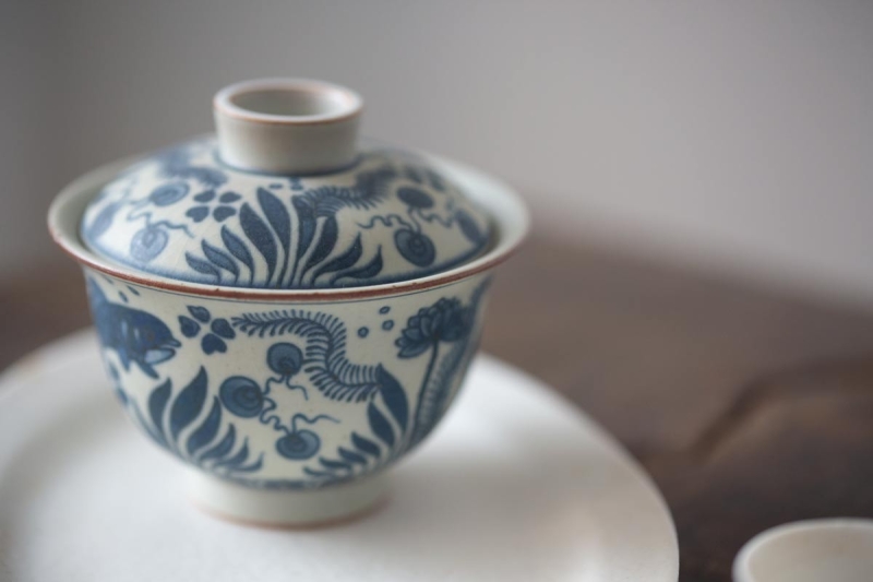 muted qinghua gaiwan fish 7 | BITTERLEAF TEAS