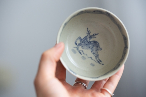 azure qinghua teacup deer 6 | BITTERLEAF TEAS