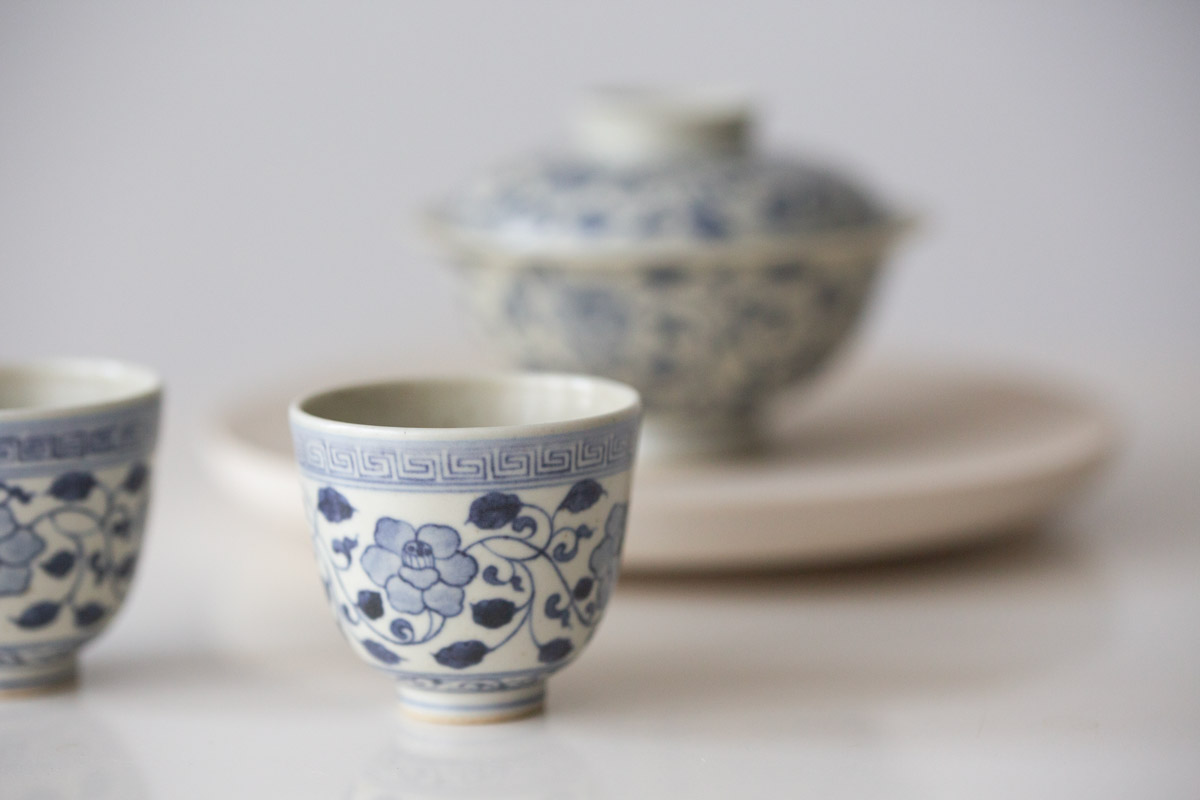 azure qinghua teacup gaiwan vine 3 | BITTERLEAF TEAS