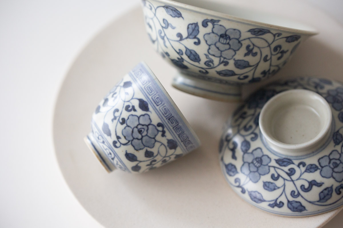 azure qinghua teacup gaiwan vine 6 | BITTERLEAF TEAS