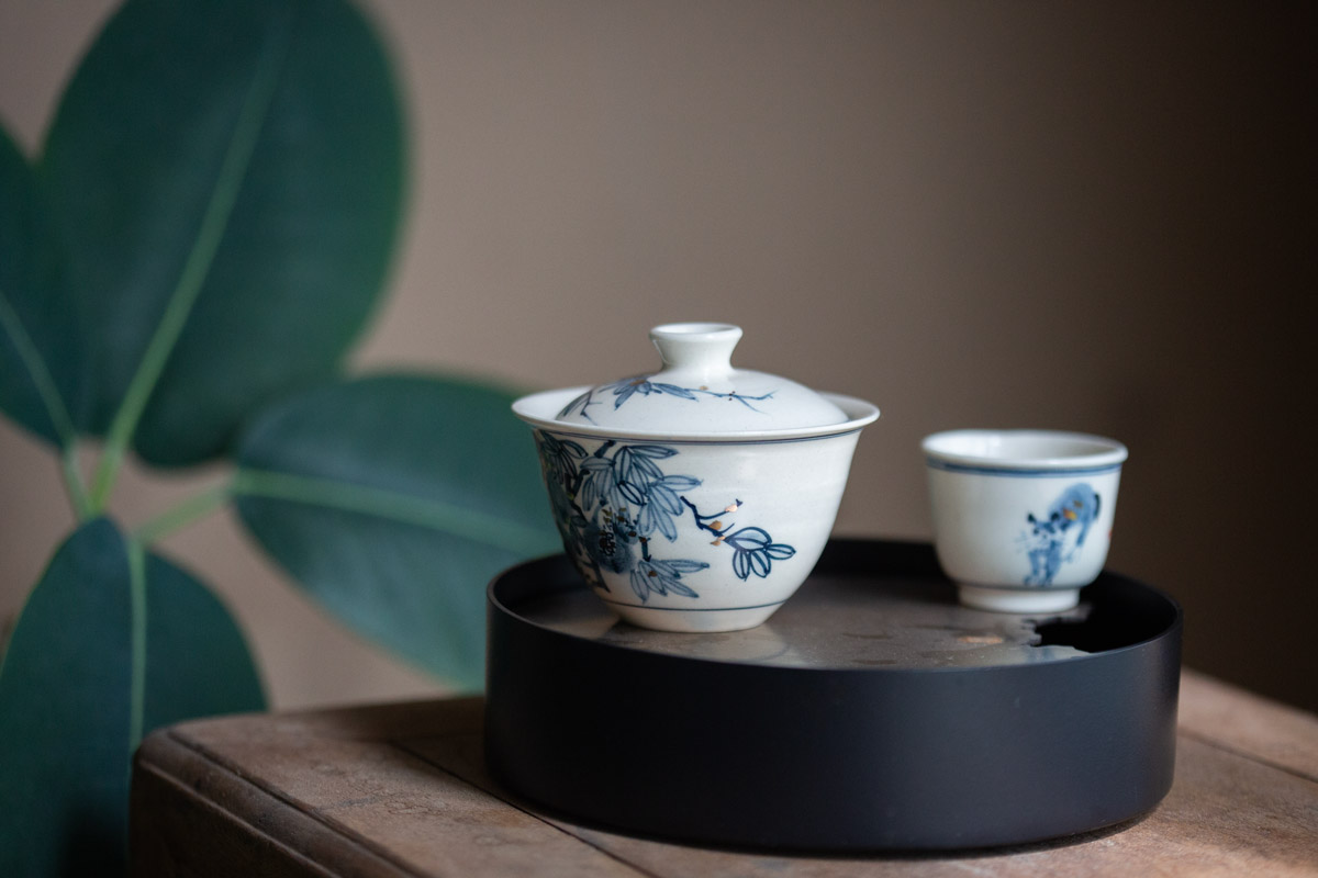 gilded qinghua gaiwan pomegranate 1 | BITTERLEAF TEAS