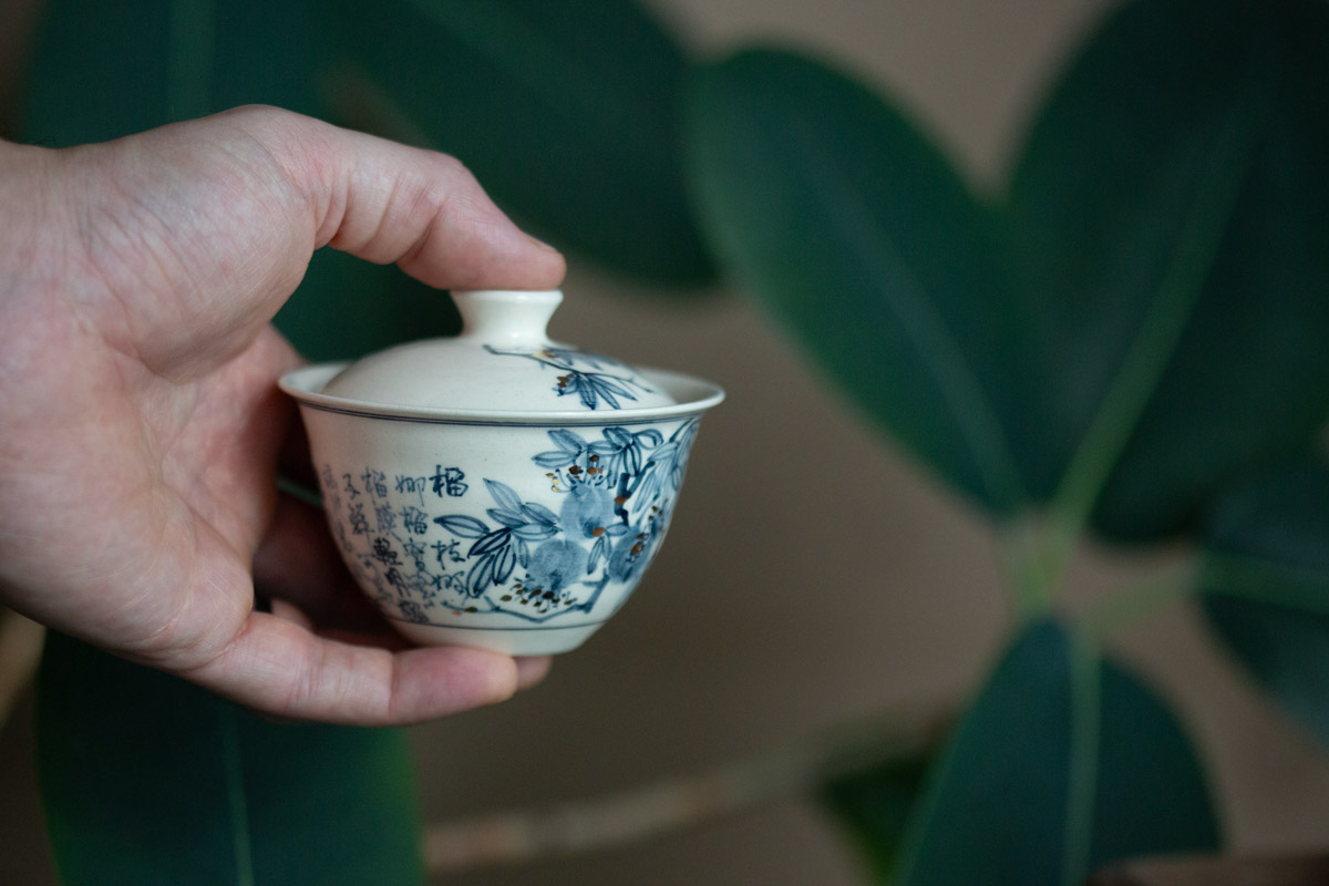 gilded qinghua gaiwan pomegranate 10 | BITTERLEAF TEAS