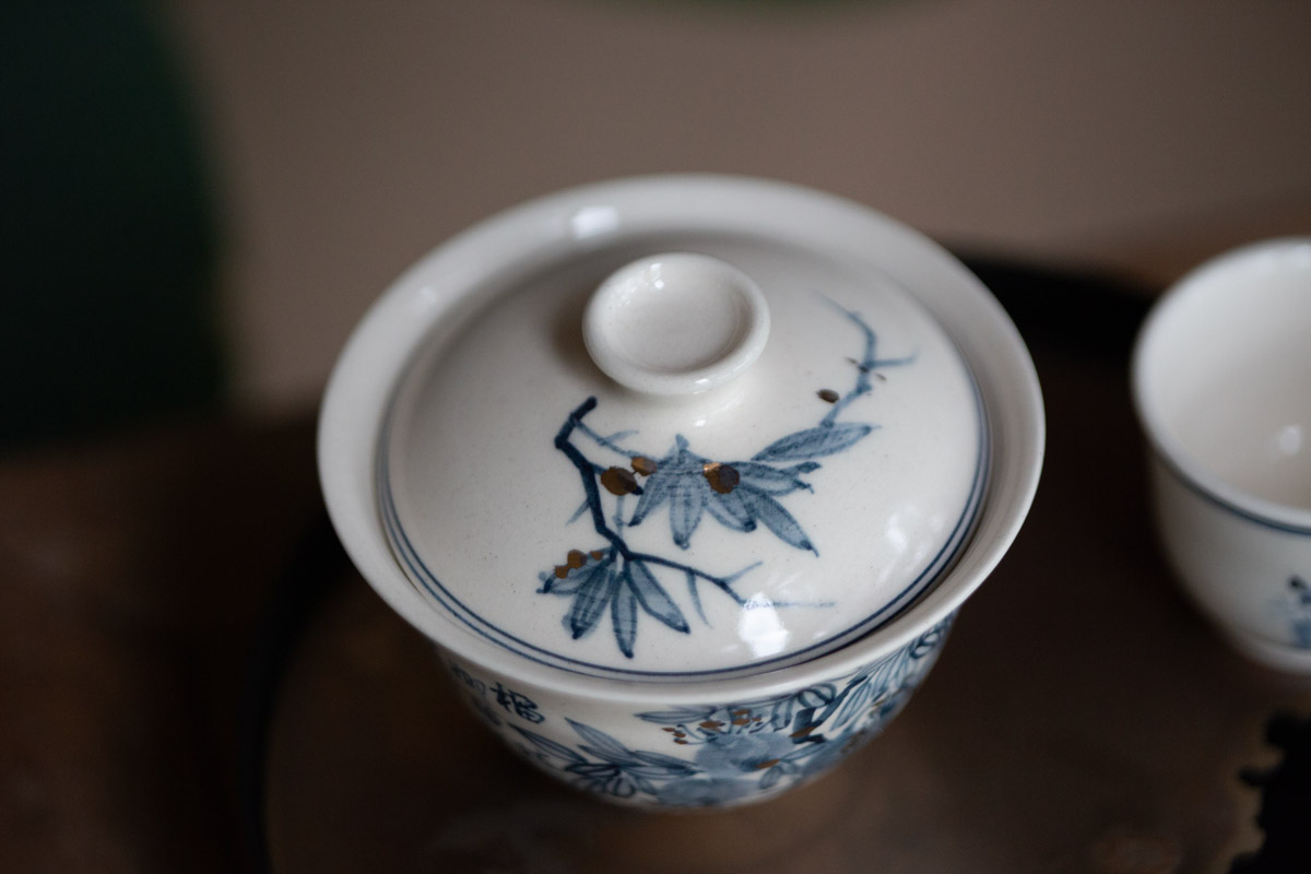 gilded qinghua gaiwan pomegranate 4 | BITTERLEAF TEAS