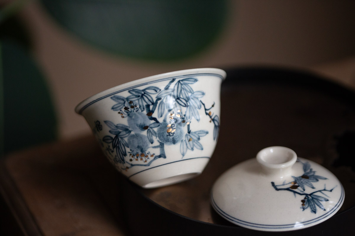 gilded qinghua gaiwan pomegranate 8 | BITTERLEAF TEAS