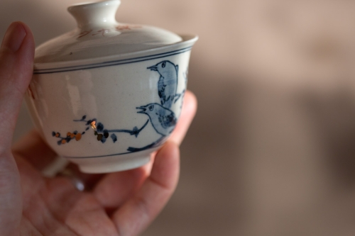 Gilded Qinghua Gaiwan - Bird - Image 7