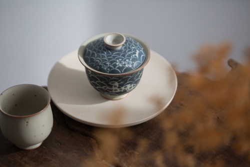 Muted Qinghua Gaiwan - Deer & Wave - Image 8